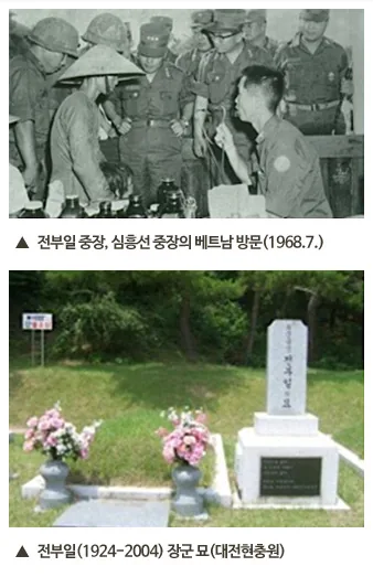 1. 전부일 중장, 심흥선 중장의 베트남 방문(1968.7), 2. 전부일(1924-2004) 장군 묘(대전현충원)