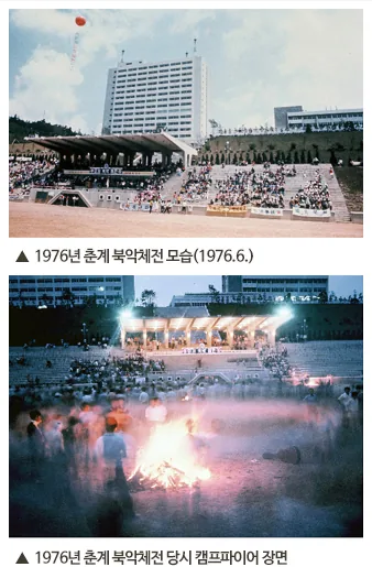 1. 1976년 춘계북악체전 모습(1976.6), 2. 1976년 춘계북악체전 당시 캠프파이어 장면